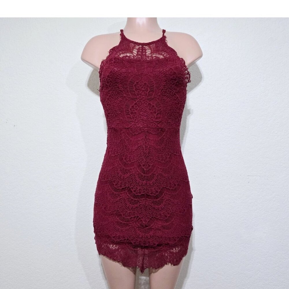 Intimately Free People Lace Lingerie Chemise Button Back Maroon Sexy